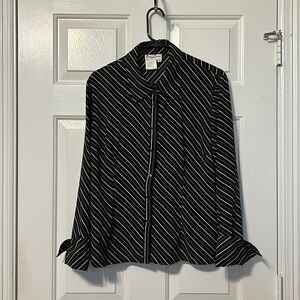 Fred David Stretch Size XL Black with brown and white stripes Women's blouse
